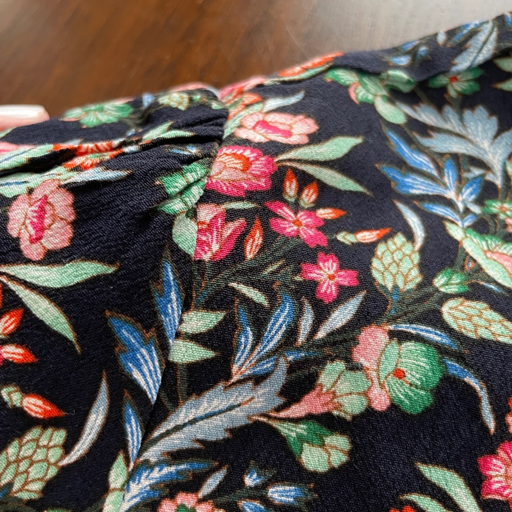 LOFT Floral Damask Print Long Sleeve Cropped Blouse‎ Navy XL feminine career nwt - Picture 8 of 14
